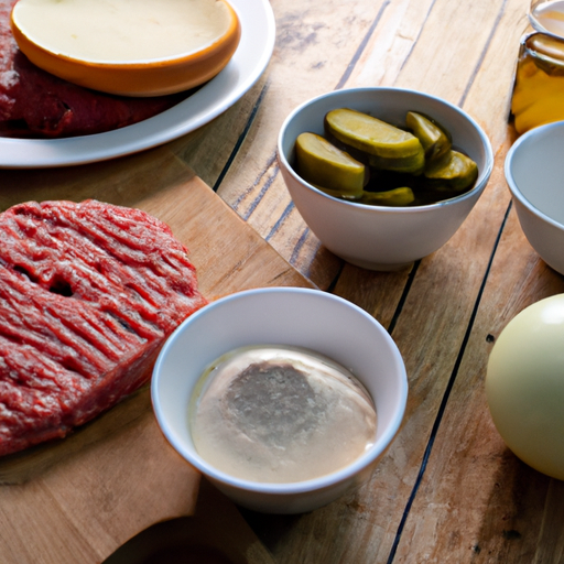 Fresh toppings and condiments ready to be added to a homemade steakburger